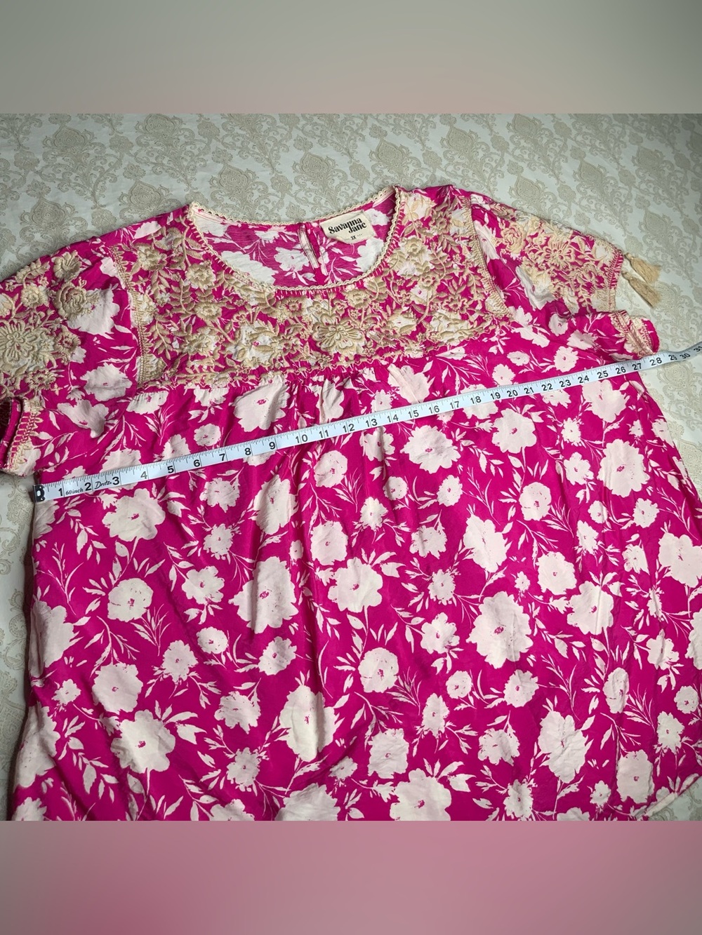 Savanna Jane Hot Pink Floral Embroidered Woven Top 3X - Picture 6 of 10